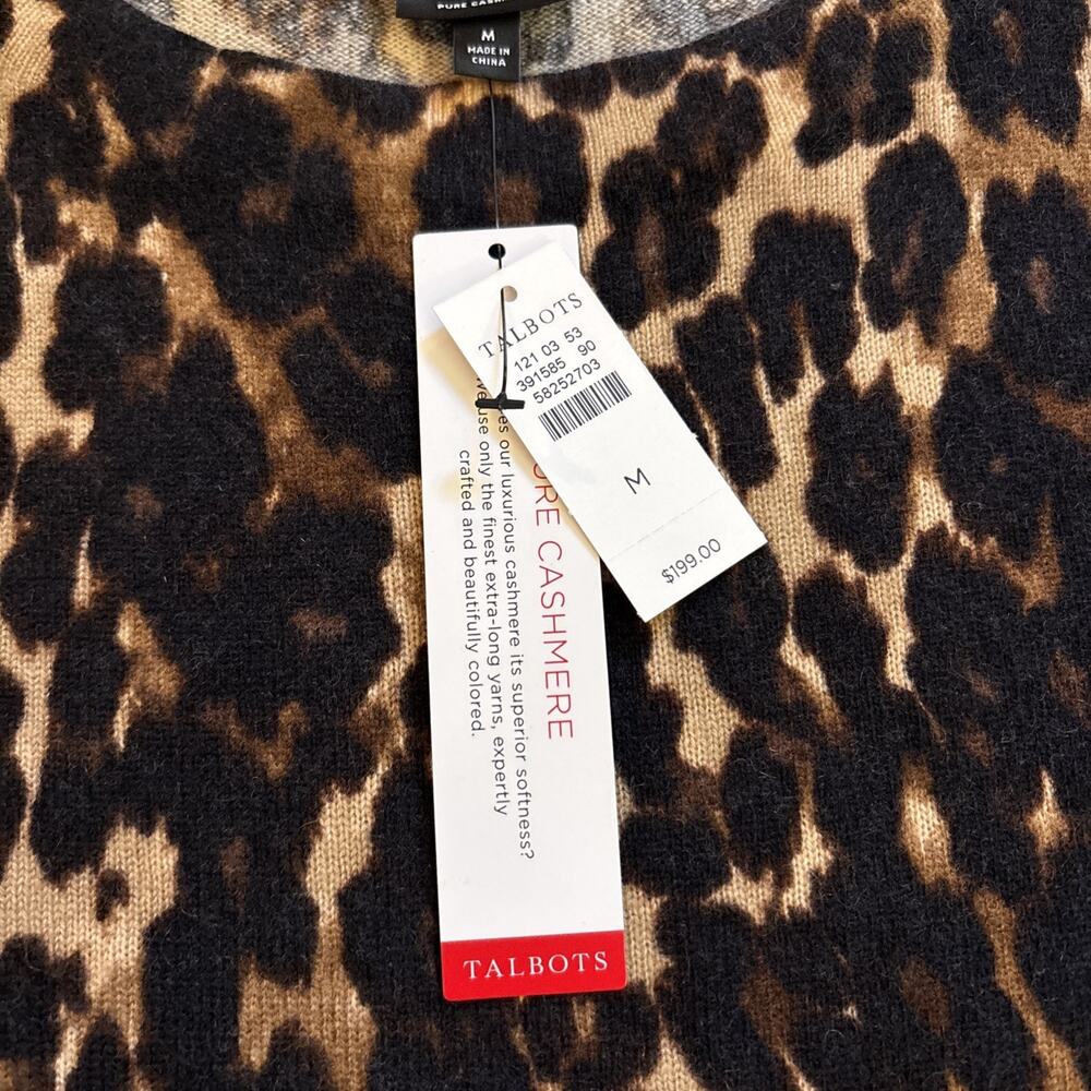 Talbots Sweater Size M Pure Cashmere Leopard Print 3/4 Sleeve Womens NWT - Picture 3 of 8